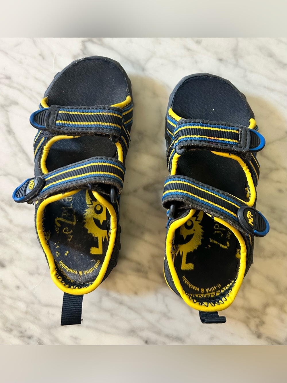 Stride Rite Made to Play Adjustable Waterproof Sandals in Navy and Yellow